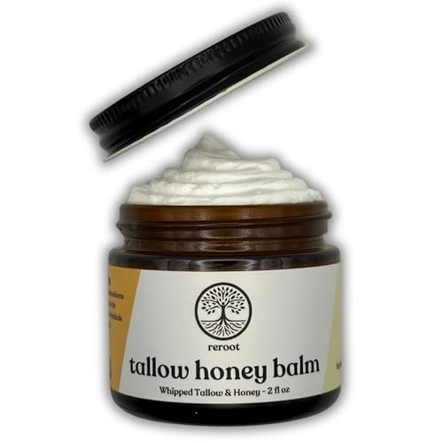 Beef Tallow for Skin | TALLOW HONEY BALM | 2 Ingredients | 100% Grass-Fed Tallow & Raw MN Honey | Whipped & UNSCENTED | Whole Body & Face Balm for Sensitive, Dry Skin, Eczema, Psoriasis, Rosacea (2oz)