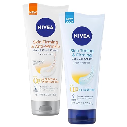 Nivea Skin Care Set, Skin Firming and Anti Wrinkle Neck and Chest Cream for Fine Lines and Wrinkles, 6.7 Oz Tube + Skin Toning and Firming Body Gel Cream with Q10, Firming Body Cream, 6.7 Oz Tube