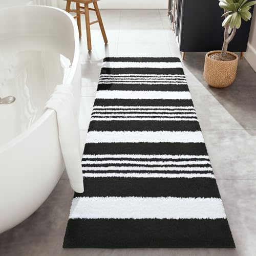 HOMORE Bathroom Runner Rug 24x60 Inch, Washable Non Slip Bathroom Rug Long Absorbent Bath Rugs for Bathrooms Quickly Dry, Black Plush Bath Mats for Sink Shower Floor