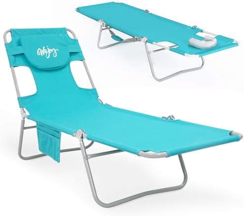 #WEJOY Folding Tanning Chair with Face Hole, 5 Positions Face Down Beach Lounge Chairs with Pillow for Outside Sunbathing Poolside (Cyan)