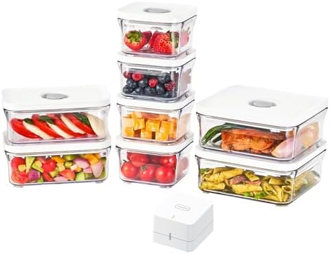 VAKUEN Premium Airtight Food Storage Containers, Mini 9P/SET include Vacuum Sealer, Smart One-Click Seal Lid, No Hinges, 100% Leak Proof, BPA-FREE, Dishwasher, Freezer & Microwave Safe
