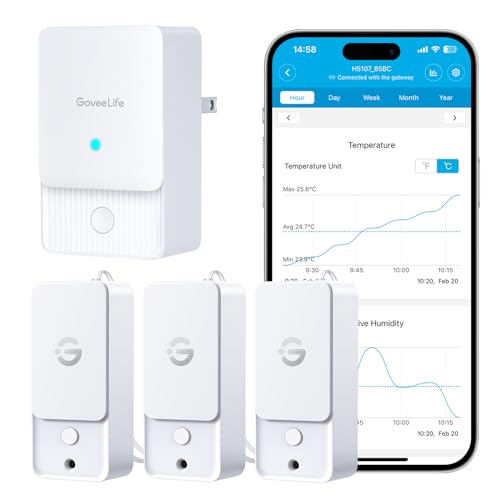 GoveeLife Wi-Fi Gateway Thermometer Hygrometer H5107, Outdoor Indoor Wireless Temperature Humidity Sensor Monitor with Remote APP Notification Alert, 1312ft/400m Monitoring Range, IP 65 Waterproof