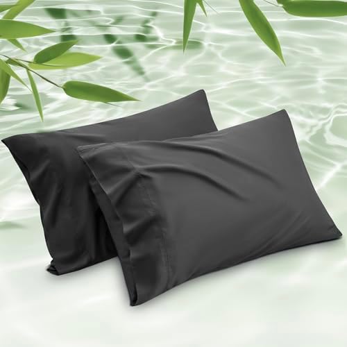Bedsure King Size Pillow Cases Set of 2, Rayon Derived from Bamboo Cooling Pillowcase for Hot Sleepers, Cool Pillow Covers with Envelope Closure for Women, Men, Black, 20x36 Inches