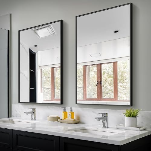 Bathroom Vanity Mirror for Wall, 2 Pack 36" x 24" Metal Framed Rectangular Bathroom Wall Mirror for Over Sink, HD Shatterproof Glass, Hangs Horizontally or Vertically(Black)