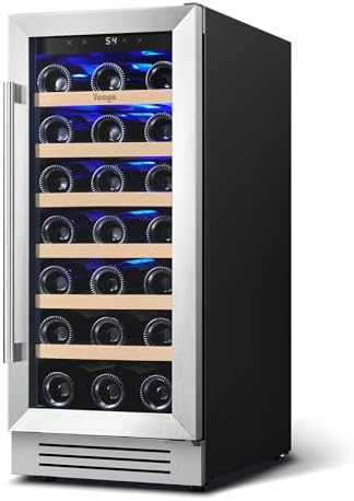Yeego Wine Fridge Cooler - 15 Inch Wine Fridge Hold 33 Bottles, 40-65°F Wine Refrigerator Glass Door, Built in, Freestanding Under Counter Fridge for Beer Soda Drink Home Bar Office