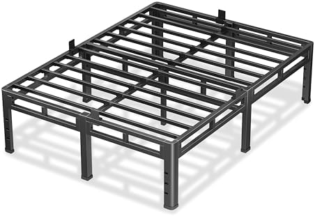 NKZ 18 Inch Queen Size Bed Frame, Metal Bed Frame & Box Spring 2 in 1 Platform with Round Corner Legs, 4000Lbs Heavy Duty Metal Frame, Mattress Slide Stopper, Headboard Hole, Noise-Free, Easy Assembly