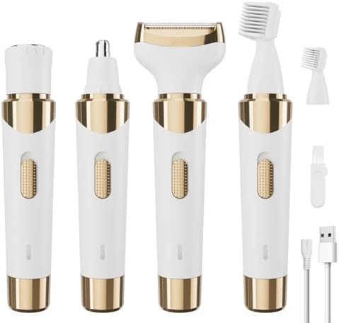 Electric Razor for Women,4 in 1 Womens Shaver Electric Bikini Trimmer Pubic Hair Removal Wet & Dry Painless Shaver for Legs Underarms Eyebrow Face Nose and Bikini Grooming Kit for Women 3021 White