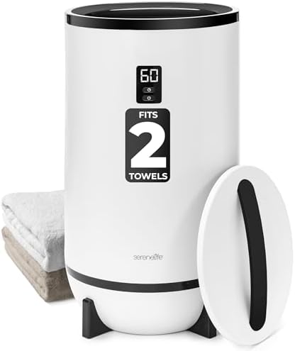 SereneLife Towel Warmer Bucket Style – Portable Blanket Heater for Spa and Bathroom, Large Capacity, Customizable Fragrance, Auto Shut-Off, Fits 2 Large Towels or Blankets, One-Touch Control, Black
