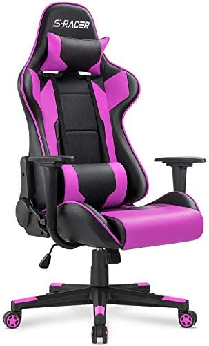 Homall Gaming Chair, Office Chair High Back Computer Chair Leather Desk Chair Racing Executive Ergonomic Adjustable Swivel Task Chair with Headrest and Lumbar Support (Violet)