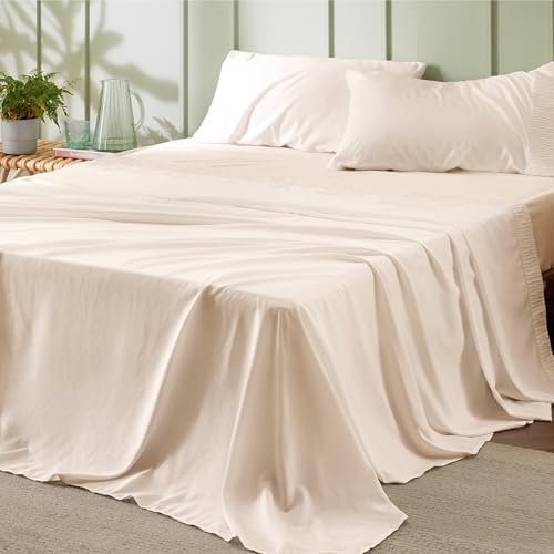 Bedsure California King Sheet Sets - 4 Pieces Soft Cal King Sheets - Breathable & Cooling - Hotel Luxury - Easy Care Polyester Microfiber Bedding for Women, Men, Beige