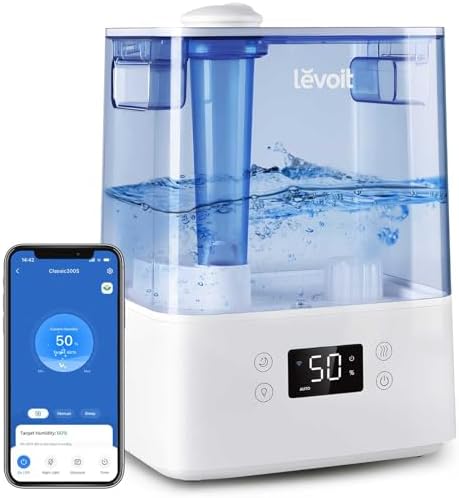 LEVOIT Classic300S Ultrasonic Smart Top Fill Humidifier, Extra Large 6L Tank for Whole Family, APP & Voice Control, Essential Oil Diffuser, Humidity Setting with Sensor, Quiet Sleep Mode, Night Light