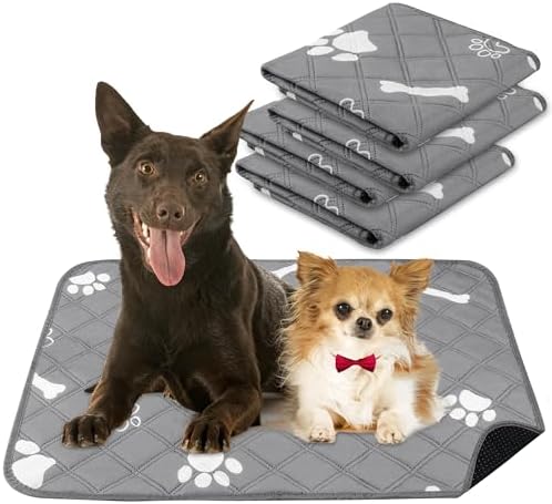 PatiencET Washable Pee Pads for Dogs, 18'' x 24" Reusable Puppy Pads with Super Absorbent, 4 Pack Puppy Potty Pads with Waterproof Bottom for Pet Training, Housebreaking and Incontinence