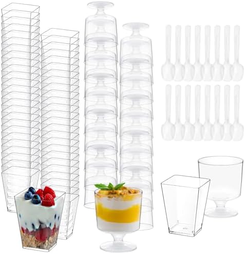 UrbanRoots 300 Pack Clear Plastic Dessert Cups(5 oz),Disposable Parfait Cups For Pudding, Fruit and Ice Cream,Mini Dessert Cups With Spoons For Party