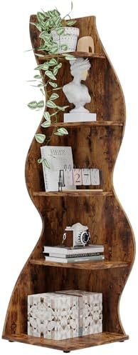 Tribesigns Corner Shelf, Rustic 5-Tier Wall Corner Bookshelf, Stylish Corner Small Bookcase Storage Rack Plant Stand with Unique Shape for Living Room, Home Office (1PC, Brown)