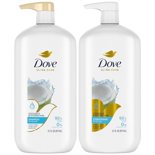 Dove Shampoo and Conditioner Set, Coconut & Hydration, Family Size – Moisturizing Hair Products for Dry Hair, Coconut Water & Sweet Lime Scent, 31 Oz Ea