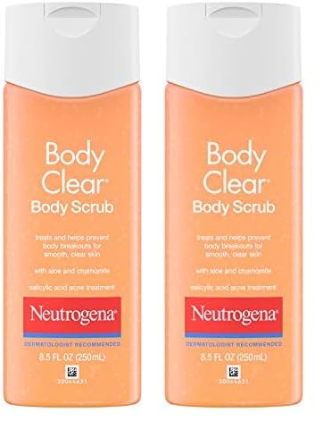 Neutrogena Body Clear Oil Free Acne Body Scrub with Salicylic Acid Acne Treatment Medicine, Exfoliating Salicylic Acid Body Wash to Treat Acne on Back, Chest, and Shoulders, 8.5 fl. oz (Pack of 2)