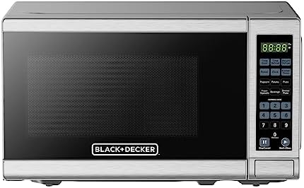 BLACK+DECKER 0.7 Cu. Ft. 700-Watt Compact Countertop Digital Microwave Oven, LED Lighting, Child Lock, Stainless Steel
