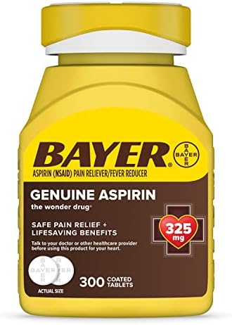 Bayer Genuine Aspirin 325 mg, Pain Reliever and Fever Reducer, Head, Muscle, Minor Arthritis, Back, Tooth, and Menstrual Pain, 300 Coated Tablets