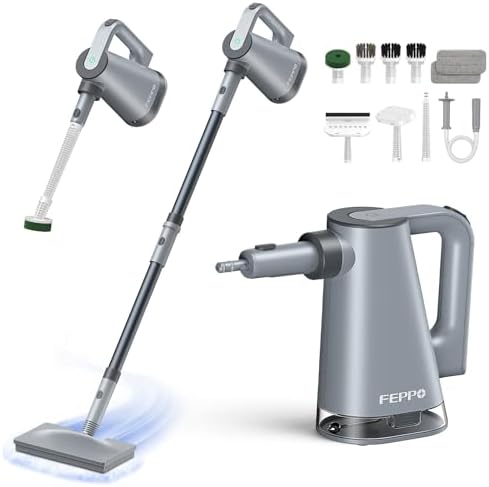 FEPPO Steam Mop with Detachable Handheld Steam Cleaner for Home and Floor Cleaning, 10-in-1 Multi-purpose Attachments & 2 Pads, Powerful Steamer for Floors, Hardwood, Tiles,Grout,Windows,Kitchen,Bath