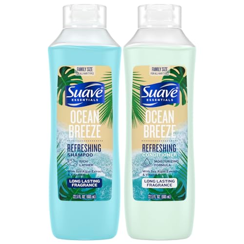 Suave Shampoo & Conditioner Set, Ocean Breeze – Everyday Refreshing Formulas with Sea Algae Extract & Vitamin E, 22.5 Oz Ea (2 Piece Set)