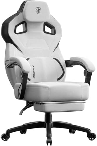 Dowinx Fabric Gaming Chair with Footrest, Big and Tall Gamer Chair with Lumbar Support, Wide Back Computer Chair for Heavy People, Grey