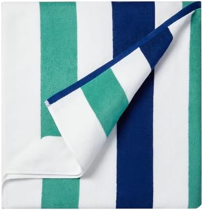 Cotton Oversized Beach Towel - Extra Large 40"X70" Plush Thick Pool Towel, XL Fluffy Stripe Beach Towels Teal Swimming Towel for Adults Mens Women (White Teal Blue)
