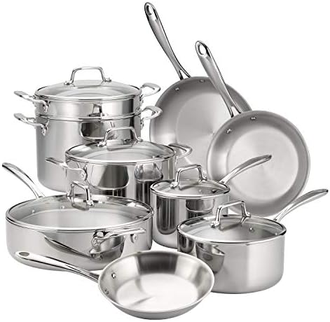 Tramontina Tri-Ply Clad Stainless Steel 14-Piece Cookware Set with Glass Lids, Pots and Pans Kitchen Set, Induction-Ready, Dishwasher-Safe, NSF-Certified