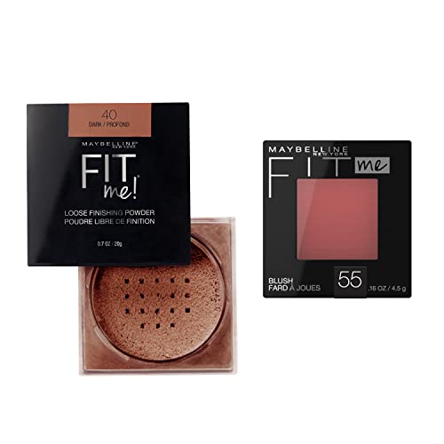 Maybelline Fit Me Loose Finishing Powder + Fit Me Blush Makeup Bundle, Includes 1 Setting Powder in Dark and 1 Blush in Berry