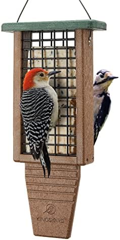 Kingsyard Recycled Plastic Suet Bird Feeder, Double Capacity Tail-Prop Suet Feeder for Outside Hanging, Sturdy & Durable, Great for Woodpecker & Clinging Birds, Green
