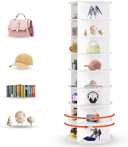 8 Tier Rotating Shoe Rack Tower, Spinning Shoe Organizer Rotating Shelf, Space-Saving 360° Revolving Shoe Rack Storage Round Carousel for Entryway, Closet & Bedroom (Shoe Rack 01)