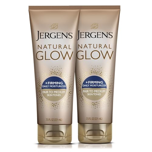 Jergens Natural Glow +Firming Self Tanner Body Lotion, Fair to Medium Skin Tone, Sunless Tanning Moisturizer with Collagen and Elastin. Helps to Visibly Reduce Cellulite, 7.5 Fl Oz (Pack of 2)