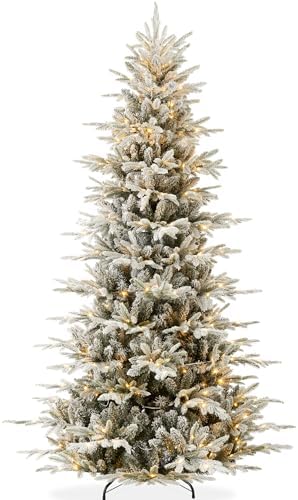 Best Choice Products Lighted Aspen Christmas Tree, 6ft Flocked Artifical Noble Fir, Pre-Lit White & Multicolored LED Lights Premium Holiday Décor - Green