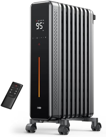Dreo Oil Filled Radiator Heater for Indoor Use, 8 Safety Protection, 1500W Electric Heaters for Large Room, 8 Fins, with Remote, 4 Modes, Digital Thermostat, 24H Timer, Quiet