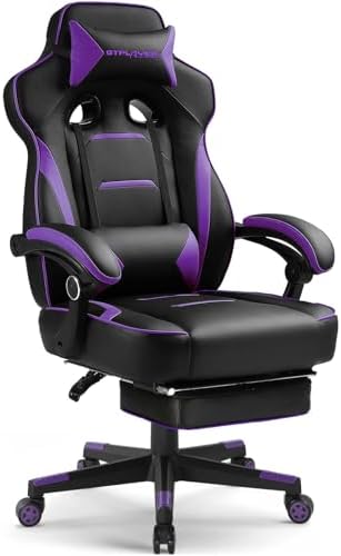 GTPLAYER Gaming Chair with Footrest, Big and Tall Game Chair 350lb Racing Style Computer Chair, Ergonomic Executive Office Chair High Back with Lumbar Support and Recliner, Purple