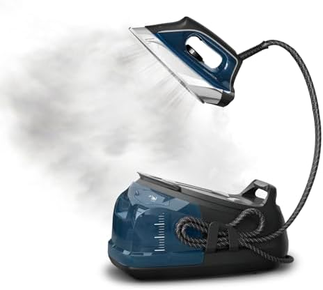 Rowenta Steam Station, Stainless Steel Soleplate, Professional Iron Steamer for Clothes, 1.1L Removable Tank, Fast Heat Up, 1800 Watts, Blue Clothes Iron, DG8624