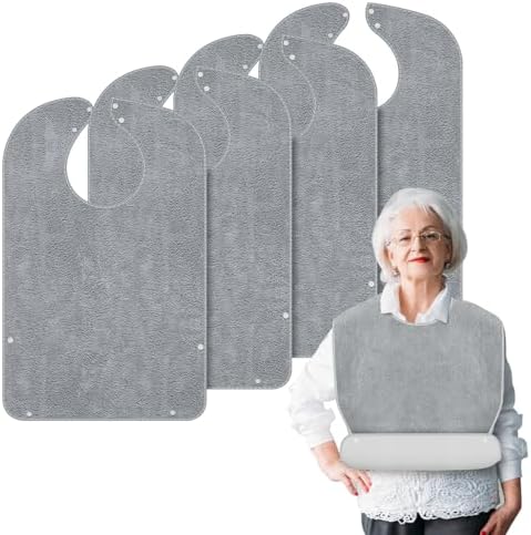 Adult Bibs for Men and Women 4 Packs, Reusable Terry Bibs for Elderly Senior, Waterproof Towel for Adults
