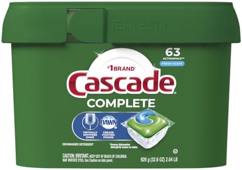 Cascade Complete Dishwasher Pods, ActionPacs Dishwasher Detergent, Fresh Scent, 63 Count
