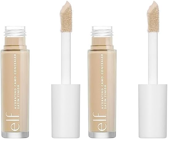 e.l.f, Hydrating Camo Concealer, Lightweight, Full Coverage, Long Lasting, Conceals, Corrects, Covers, Hydrates, Highlights, Light Beige, Satin Finish, 25 Shades, All-Day Wear, 0.20 Fl Oz (Pack of 2)