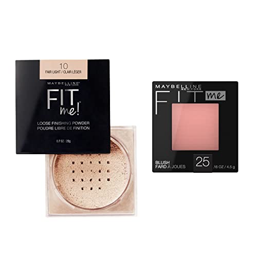 Maybelline Fit Me Loose Finishing Powder + Fit Me Blush Makeup Bundle, Includes 1 Setting Powder in Fair and 1 Blush in Pink