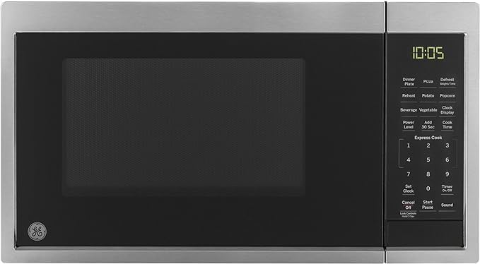 GE GCST09N1WSS Microwave Oven, 900-watt 7 Auto Cooking Settings, Child-Lock Technology, Kitchen Essentials for The Countertop, Dorm Room or Apartment, 0.9 Cu. Ft, Stainless Steel