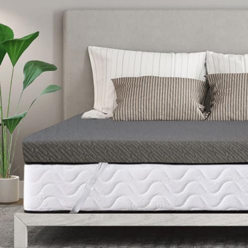 VALUXE 3 Inch Gel Memory Foam Mattress Topper King Size High Density Cooling Pad Pressure Relief Bed Topper Grey (with Removable & Washable Bamboo Cover)