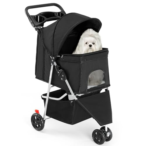 SMUG Small Pet Stroller | Lightweight & Foldable Design | Comfortable, Easy-Ride Pet Carrier for Dogs & Cats | Black
