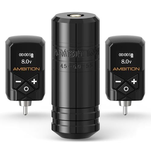 Ambition Torped 36mm Rotary Tattoo Pen Machine Kit, 5.5mm Stroke Brushless Motor Tattoo Gun with 2pcs 2400mAh Kuark Battery Wireless Tattoo Power Supply Kit for Professional Tattoo Artists(Black)