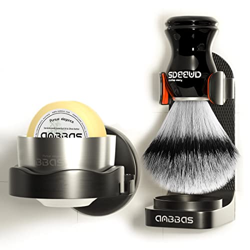 Anbbas Faux Badger Hair Shaving Brush and Bowl with Black ABS Wall Mounted Shaving Stand Holders for Soap Bowl and Brush,100g Soap Bar,5IN1 Set for Men Close Shave