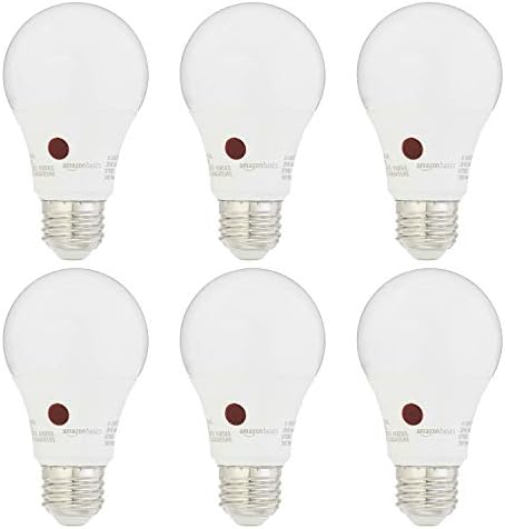 Amazon Basics A19 Dusk to Dawn Sensor LED Outdoor Light Bulb, 60W Equivalent, Energy-Efficient 9W, Daylight White, 2700K, E26 Base, 10,000 Hours, 6 Count (Pack of 1)