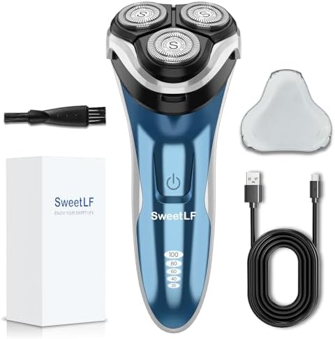 SweetLF Electric Razor for Men with Pop-Up Trimmer, IPX7 Waterproof Electric Shaver, Rechargeable Cordless Shavers for Men, Type-C, 120Mins Runtime, Plug & Play, Blue