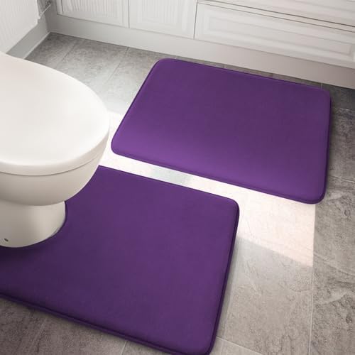 YIHOUSE Bathroom Rug Sets 2 Piece, Memory Foam Bath Mat, Non Slip Super Absorbent Soft Bathroom Mats, Machine Washable Bathroom Floor Mats Sets for Sink,Tub, Shower and Toilet, Purple Bath Rug Set