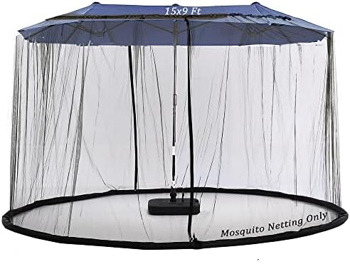 15Ft Mosquito Netting for Patio 15ft Double-Sided Umbrella Large Outdoor, Patio Screen Mesh with Double Zipper and Ground Anchor Tiimmgaal (Mosquito Netting Only)(Black)