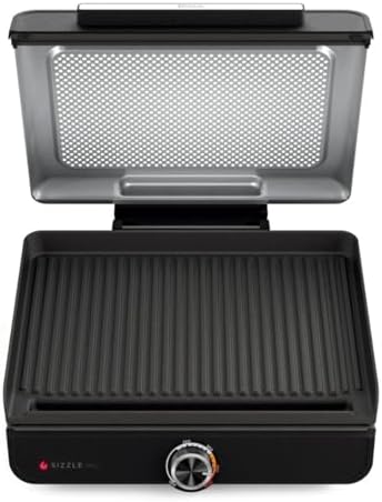 Ninja Sizzle GR100 Smokeless Indoor Grill, 500°F High Heat Kitchen Grill with Nonstick 14-Inch Plate, Low-Smoke Technology, Edge-to-Edge Heating, Family-Sized Capacity, Countertop Cooking Tool