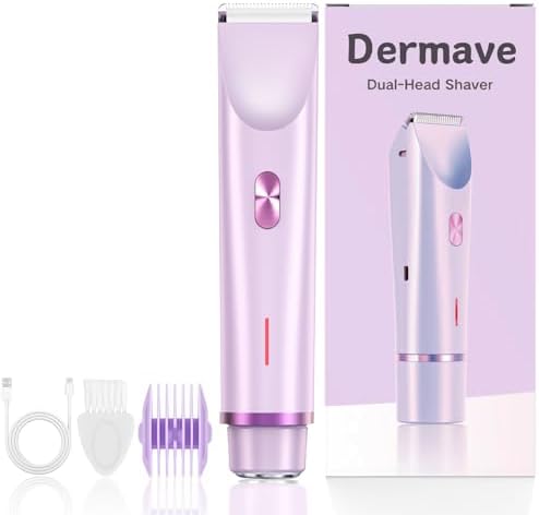 Dermave Bikini Shaver, Women's 2-in-1 Dual-Head Electric Shaver, IPX7 Waterproof, Wet and Dry, Silky and Painless, Efficient Cleaning (Purple)